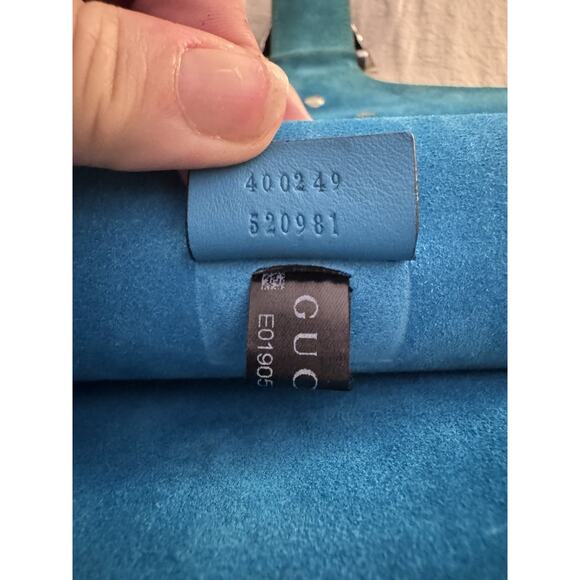 Gucci Dinoysus GG Small Supreme Taupe/Teal Suede Authentic - Picture 12 of 15
